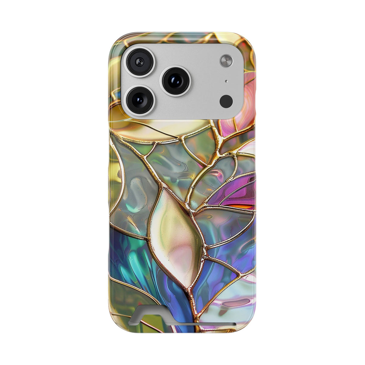 Opal Mosaic phone case with card holder for iPhone 17 Pro, glossy finish