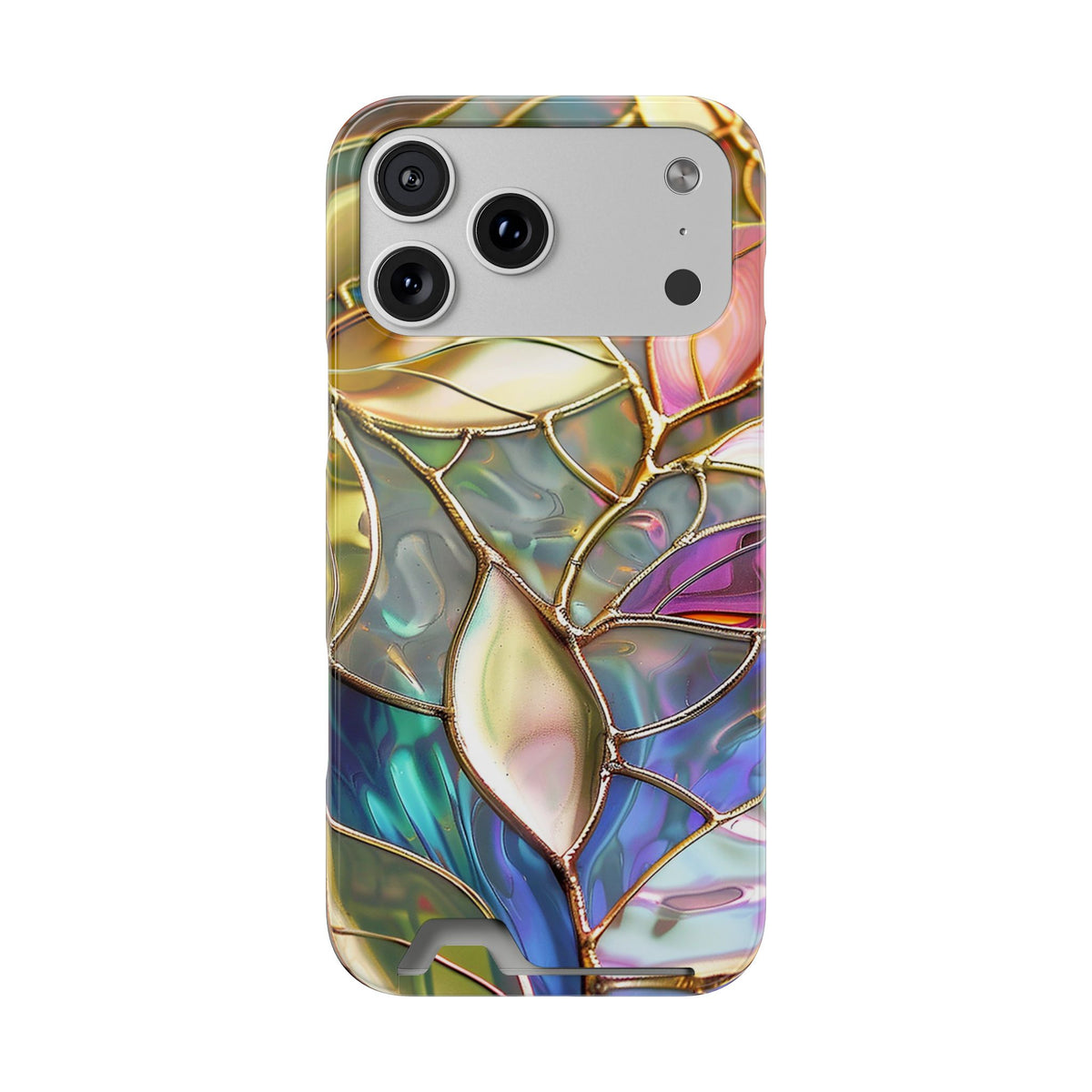 Opal Mosaic phone case with card holder for iPhone 17 Pro Max, glossy finish