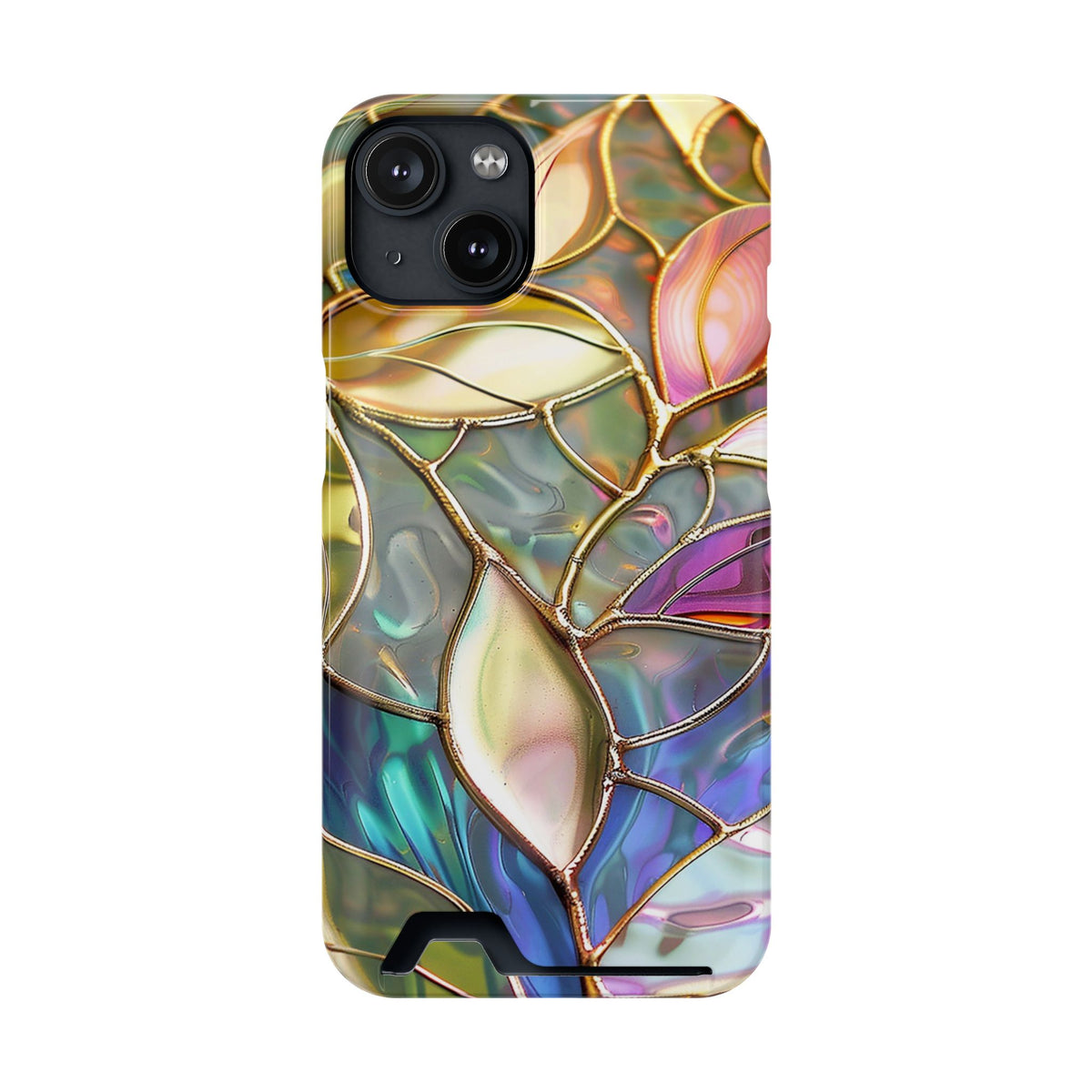 Opal Mosaic phone case with card holder for iPhone 14, glossy finish