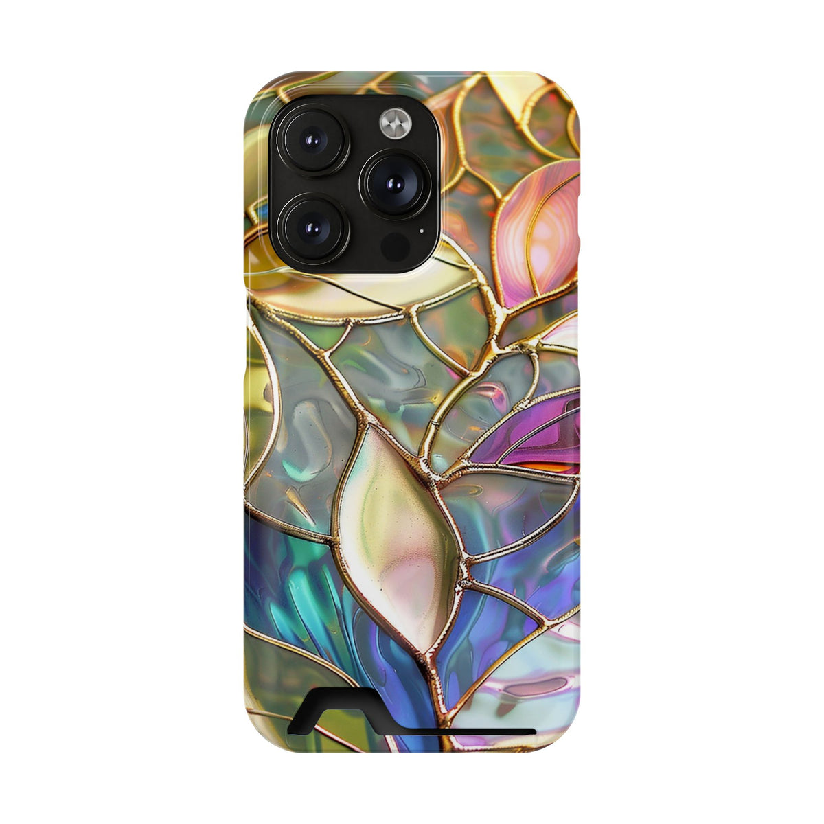 Opal Mosaic phone case with card holder for iPhone 14 Pro, glossy finish