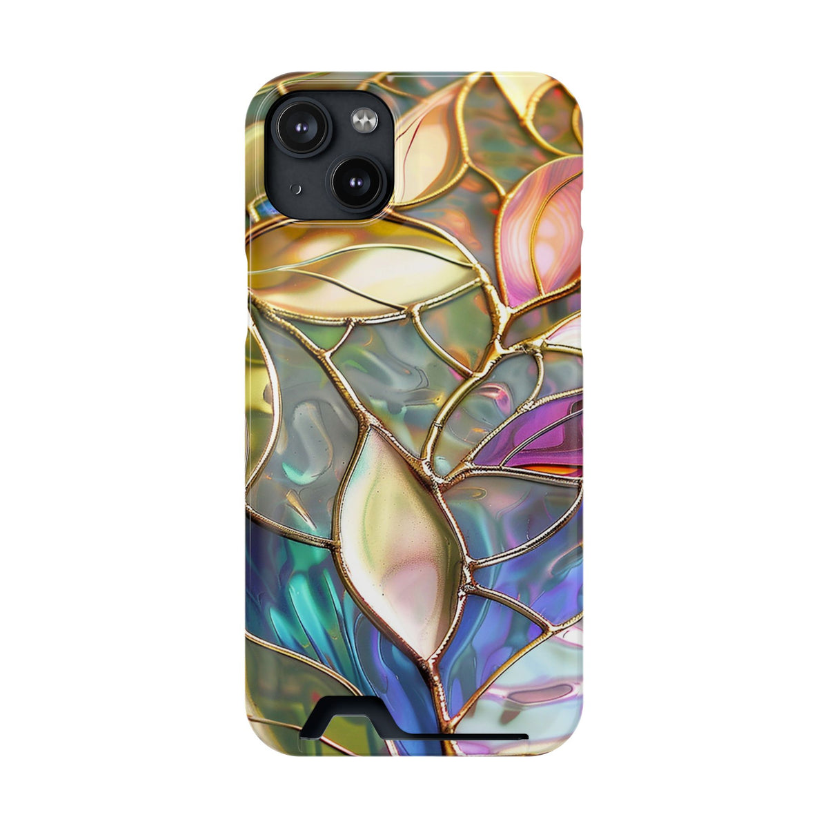 Opal Mosaic phone case with card holder for iPhone 14 Plus, glossy finish
