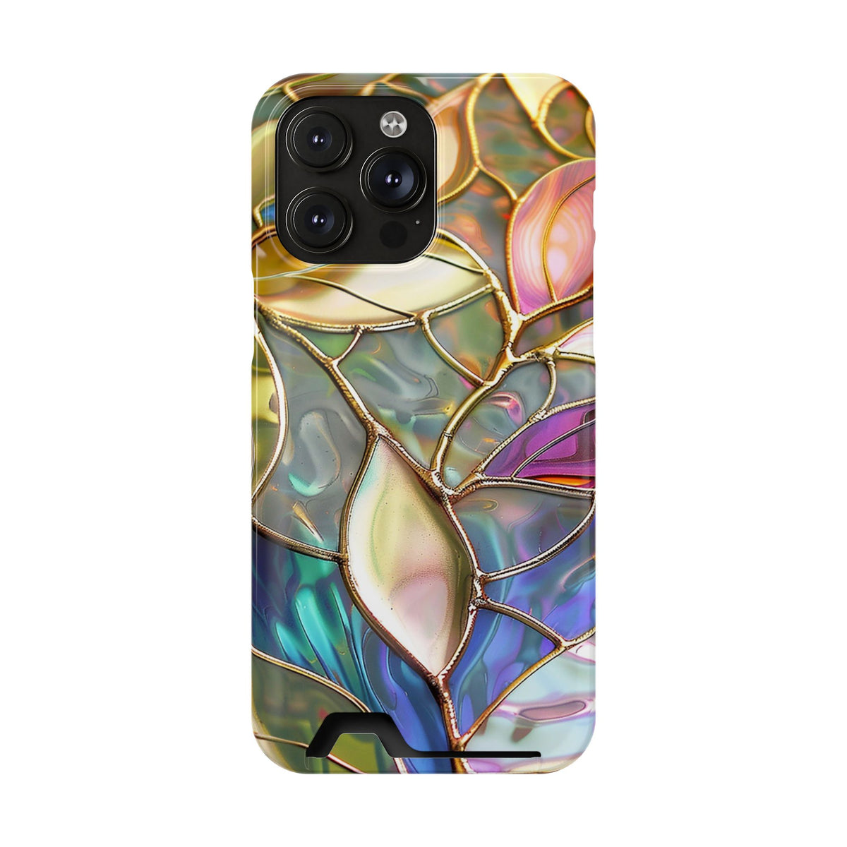 Opal Mosaic phone case with card holder for iPhone 14 Pro Max, glossy finish