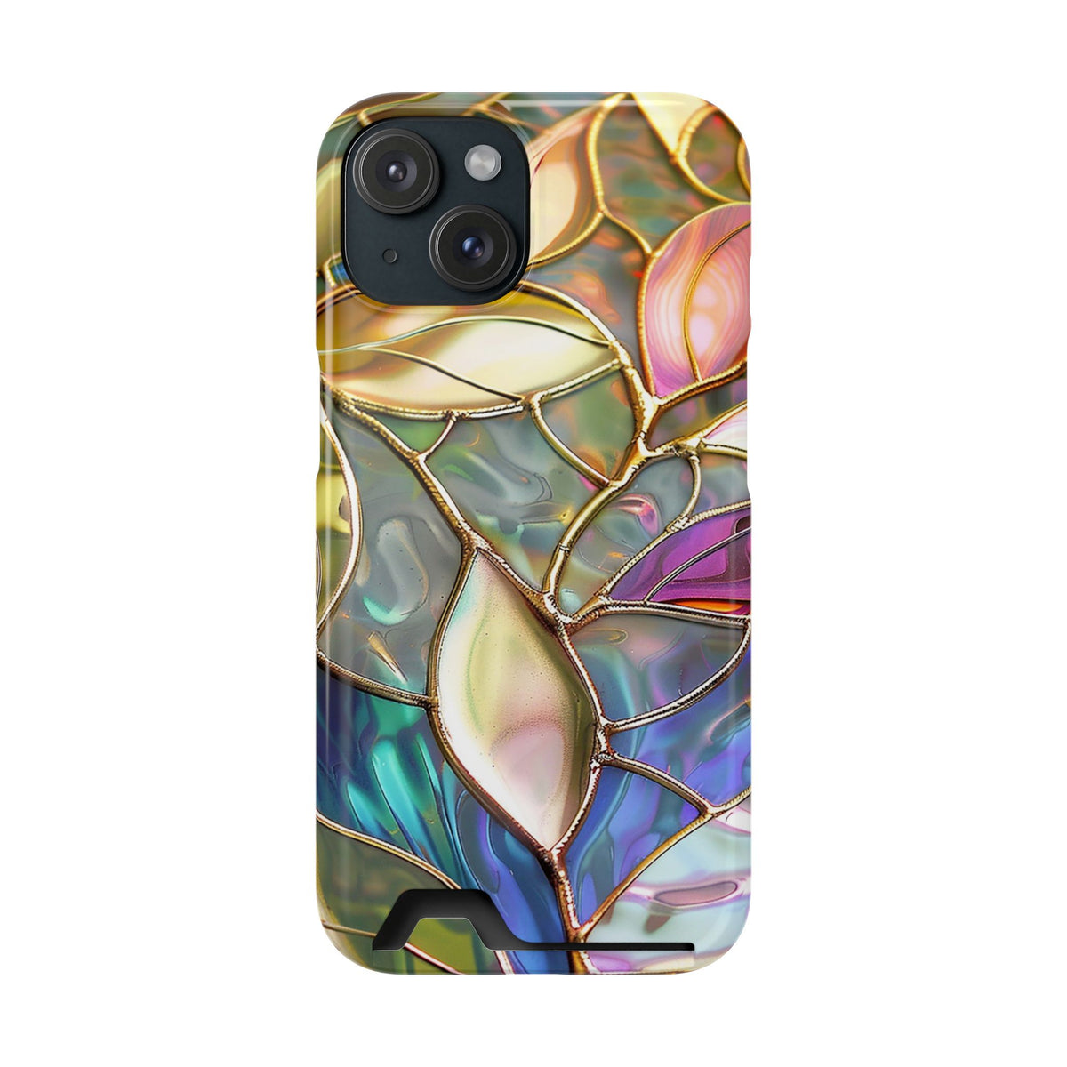 Opal Mosaic phone case with card holder for iPhone 15, glossy finish