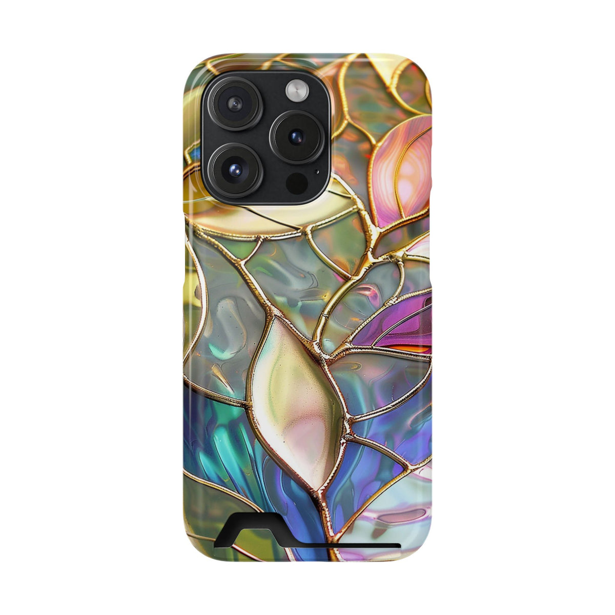 Opal Mosaic phone case with card holder for iPhone 15 Pro, glossy finish