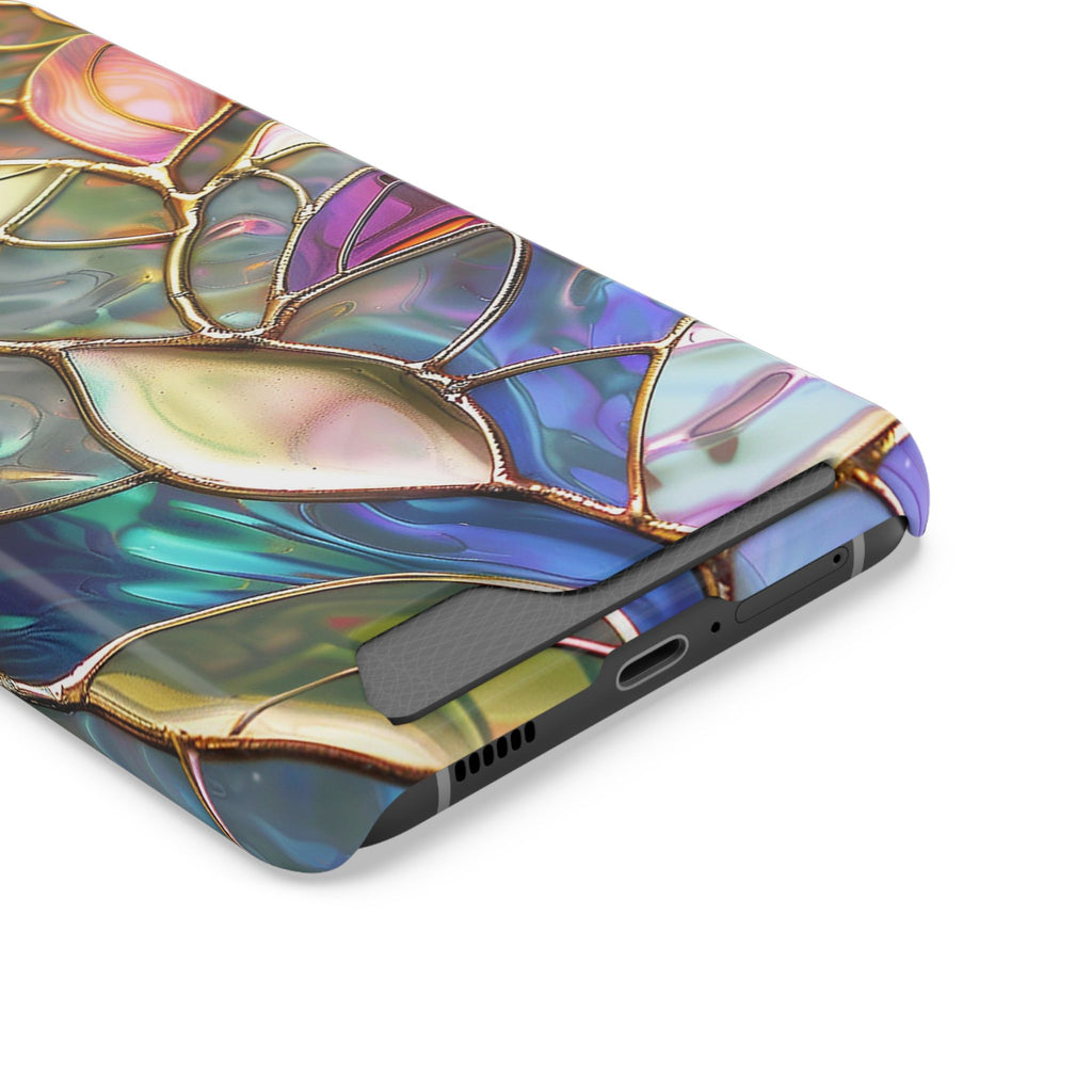 Opal Mosaic phone case with card holder, close-up of the card slot