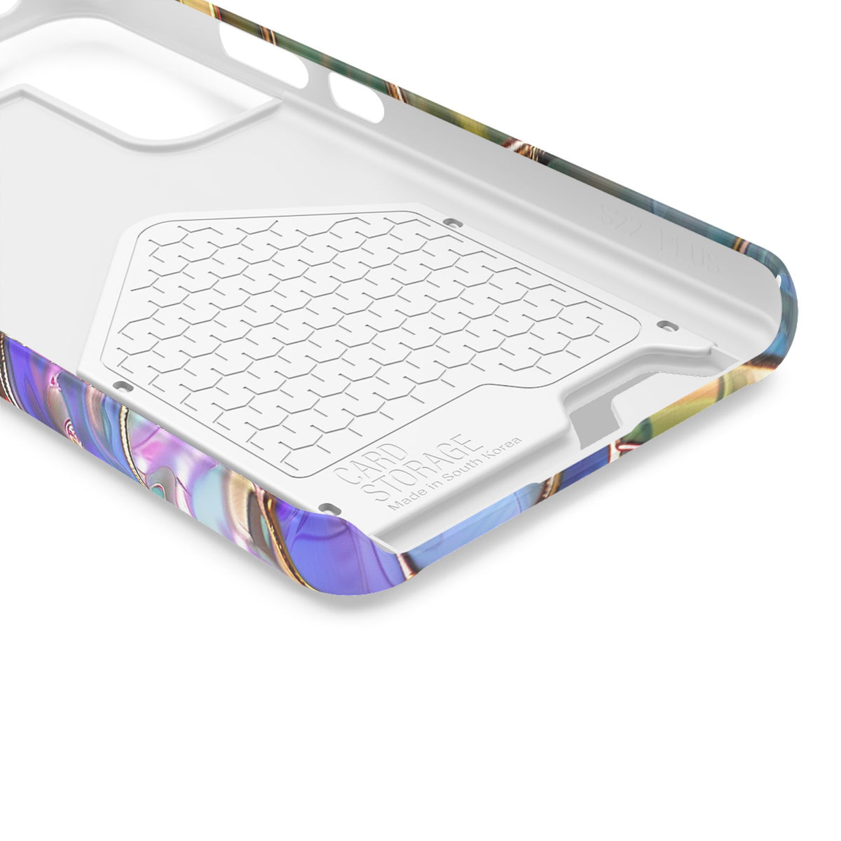 Opal Mosaic phone case with card holder, close-up of the inside