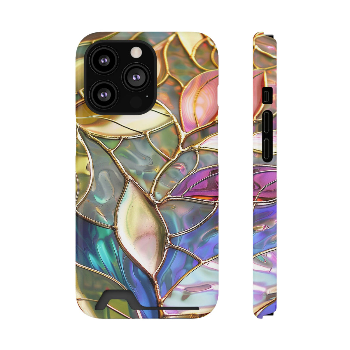 Opal Mosaic phone case with card holder for iPhone 13 Pro, glossy finish