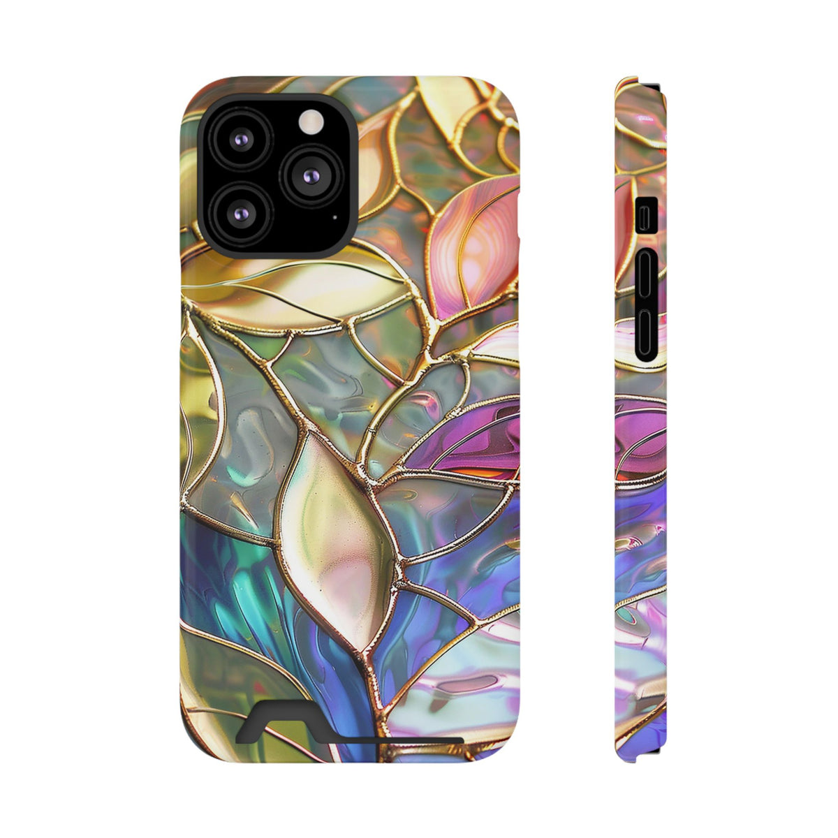 Opal Mosaic phone case with card holder for iPhone 13 Pro Max, glossy finish