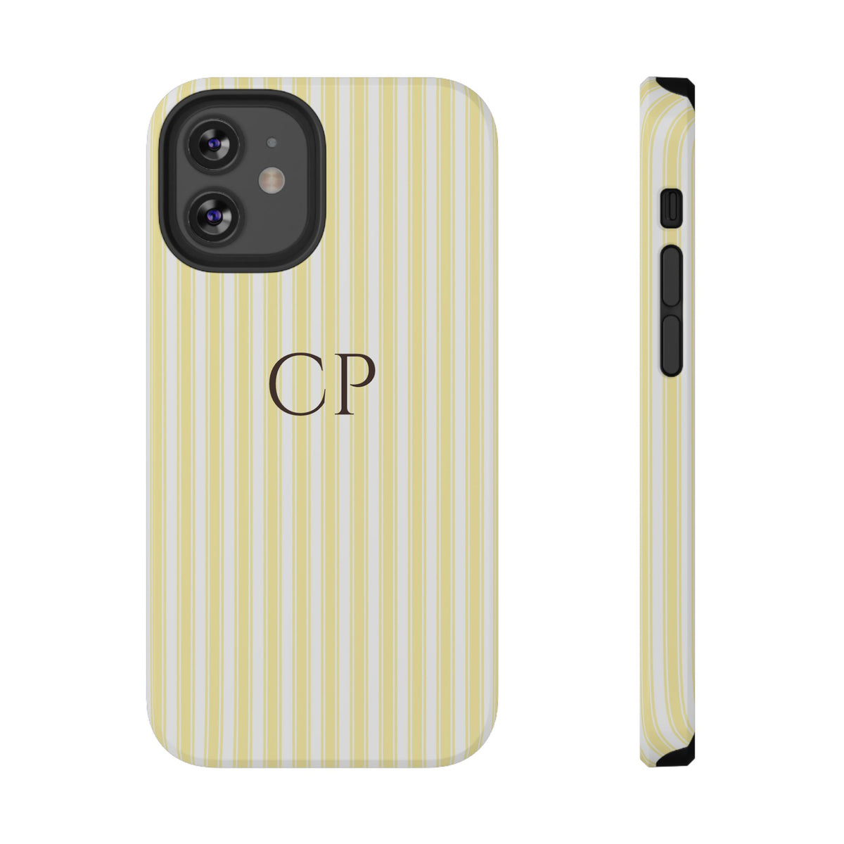 Cream Stripe Monogram personalized protective phone case for iPhone 12 Mini, glossy finish