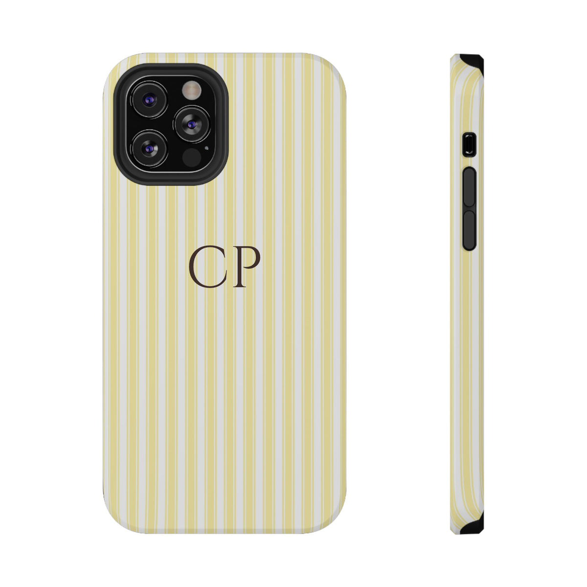 Cream Stripe Monogram personalized protective phone case for iPhone 12 Pro, glossy finish