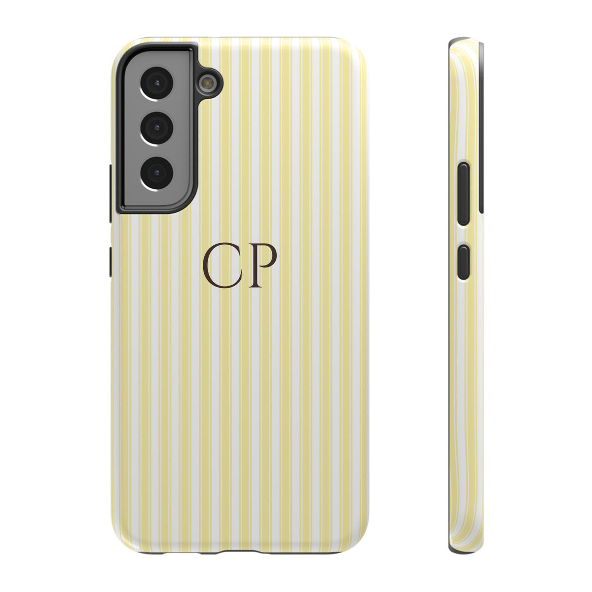 Cream Stripe Monogram personalized protective phone case for Samsung Galaxy S22 Plus, glossy finish
