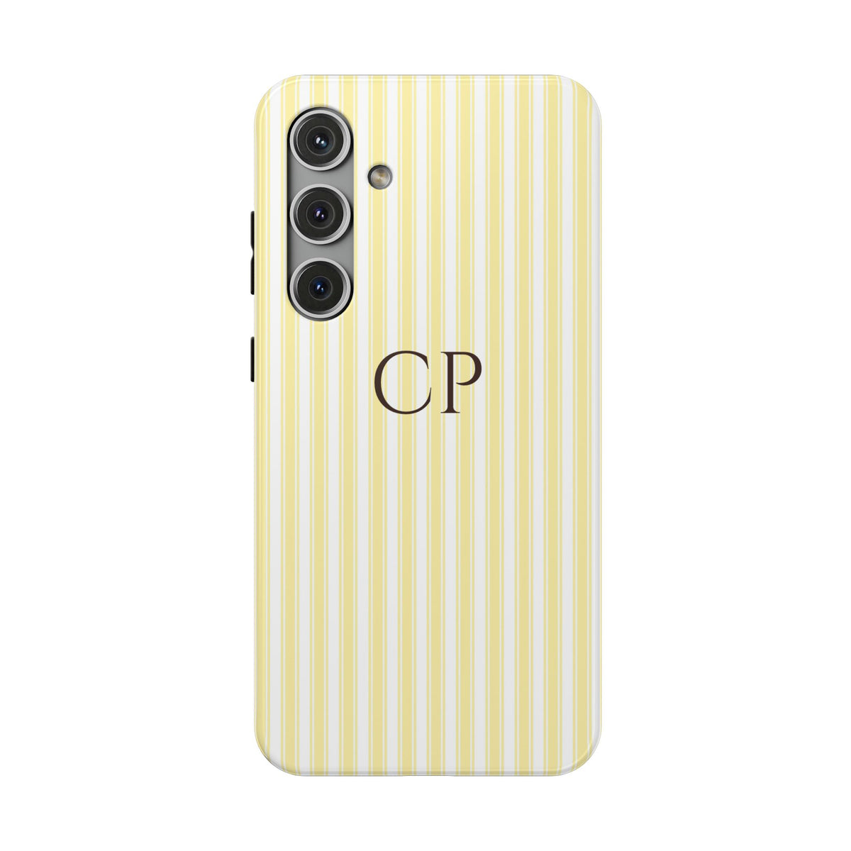 Cream Stripe Monogram personalized protective phone case for Samsung Galaxy S24 Plus, glossy finish