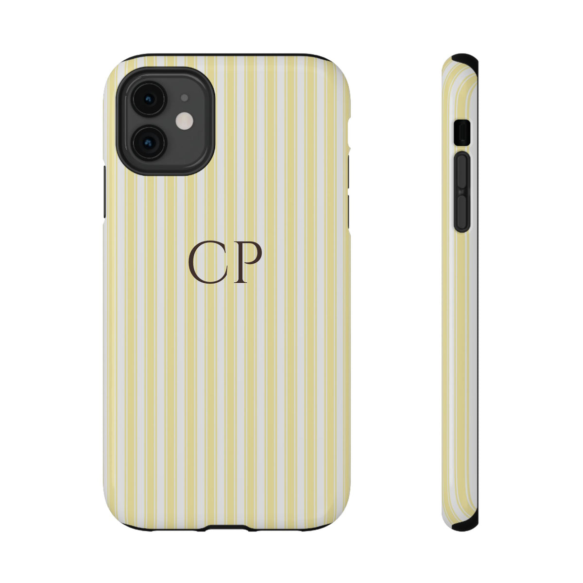 Cream Stripe Monogram personalized protective phone case for iPhone 11, glossy finish