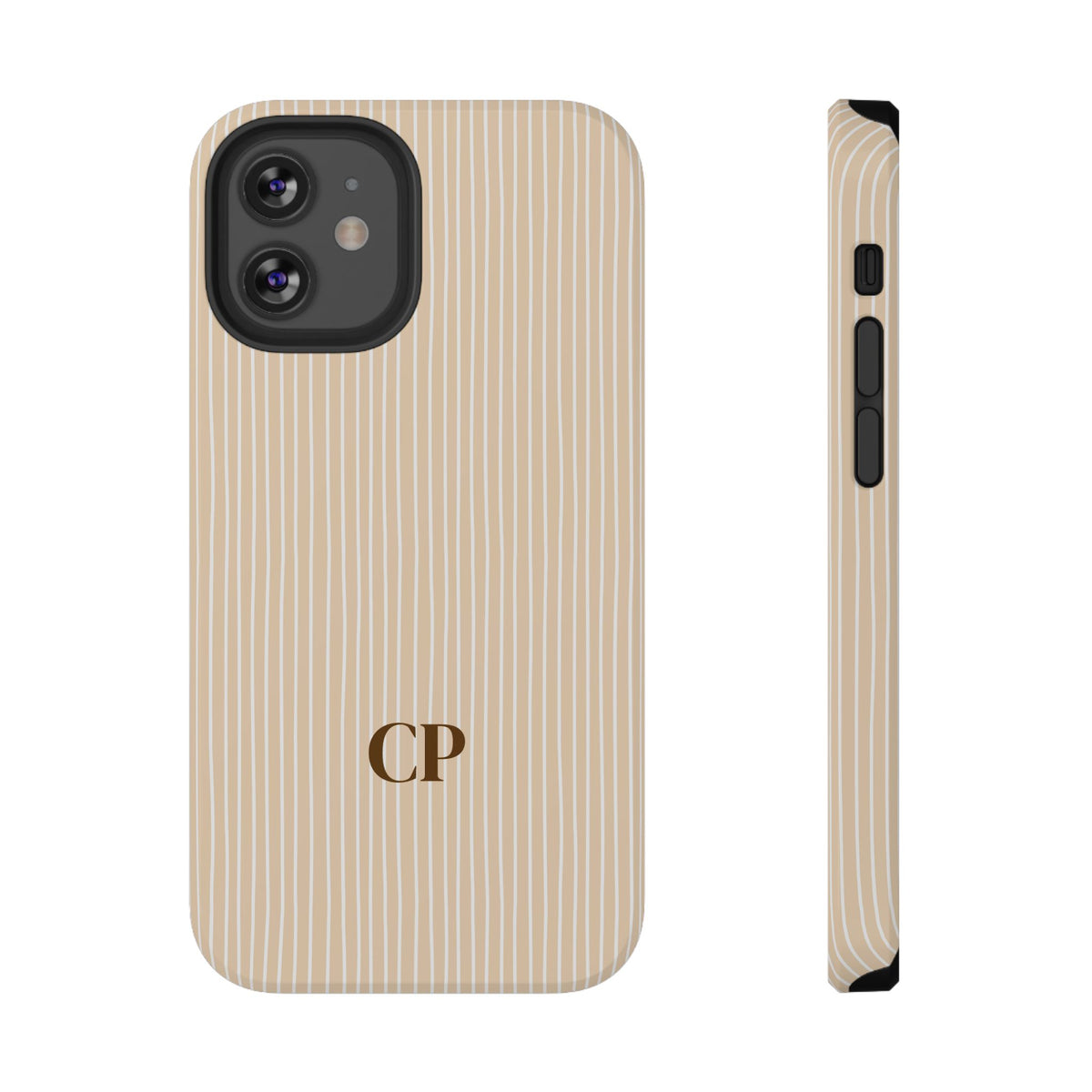 Latte Ribbed Monogram personalized protective phone case for iPhone 12 Mini, glossy finish
