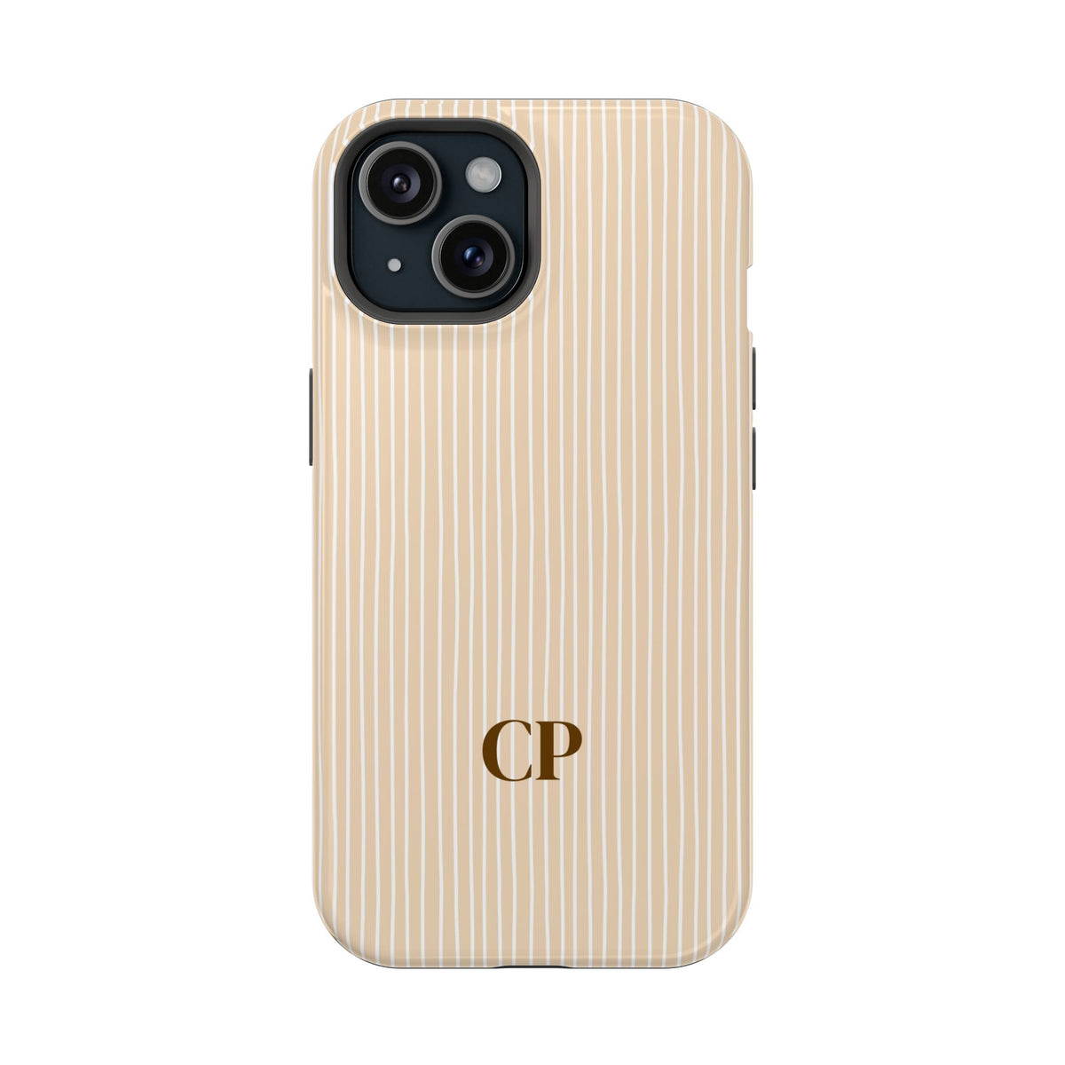 Latte Ribbed Monogram personalized protective phone case for iPhone 15, glossy finish