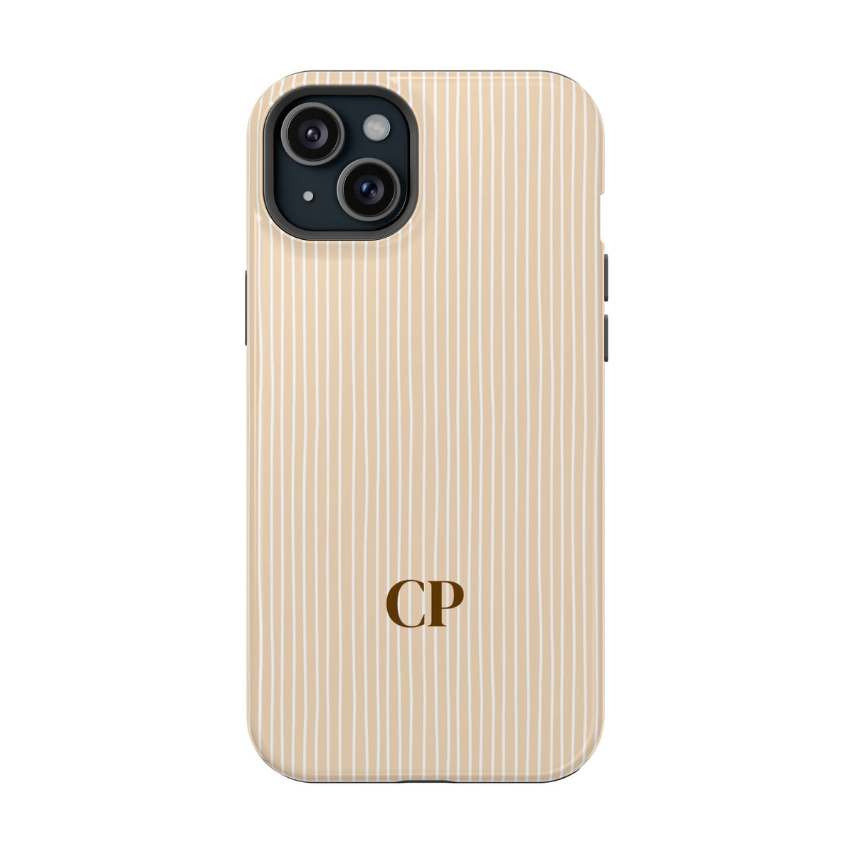 Latte Ribbed Monogram personalized protective phone case for iPhone 15 Plus, glossy finish