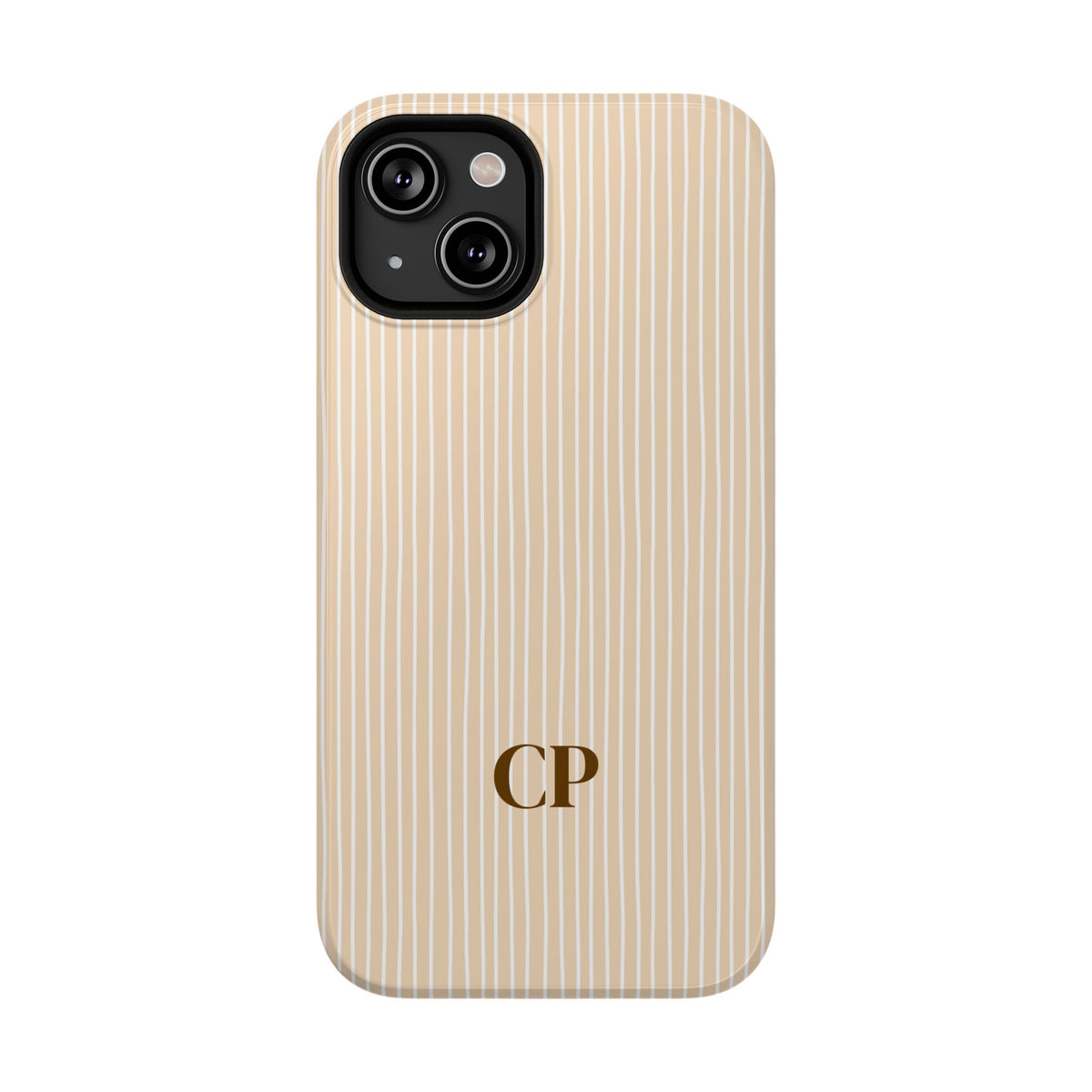 Latte Ribbed Monogram personalized protective phone case for iPhone 14, glossy finish