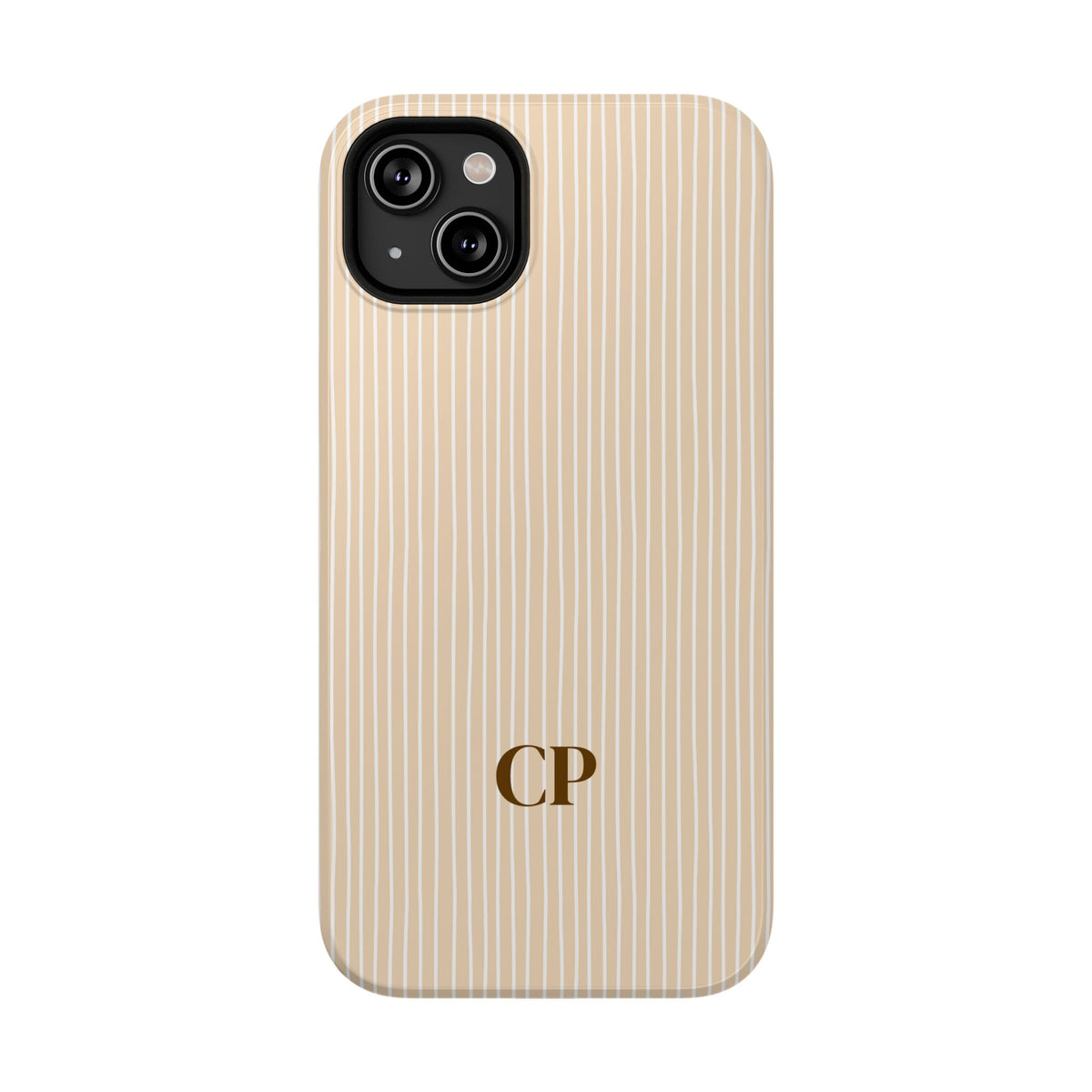 Latte Ribbed Monogram personalized protective phone case for iPhone 14 Plus, glossy finish