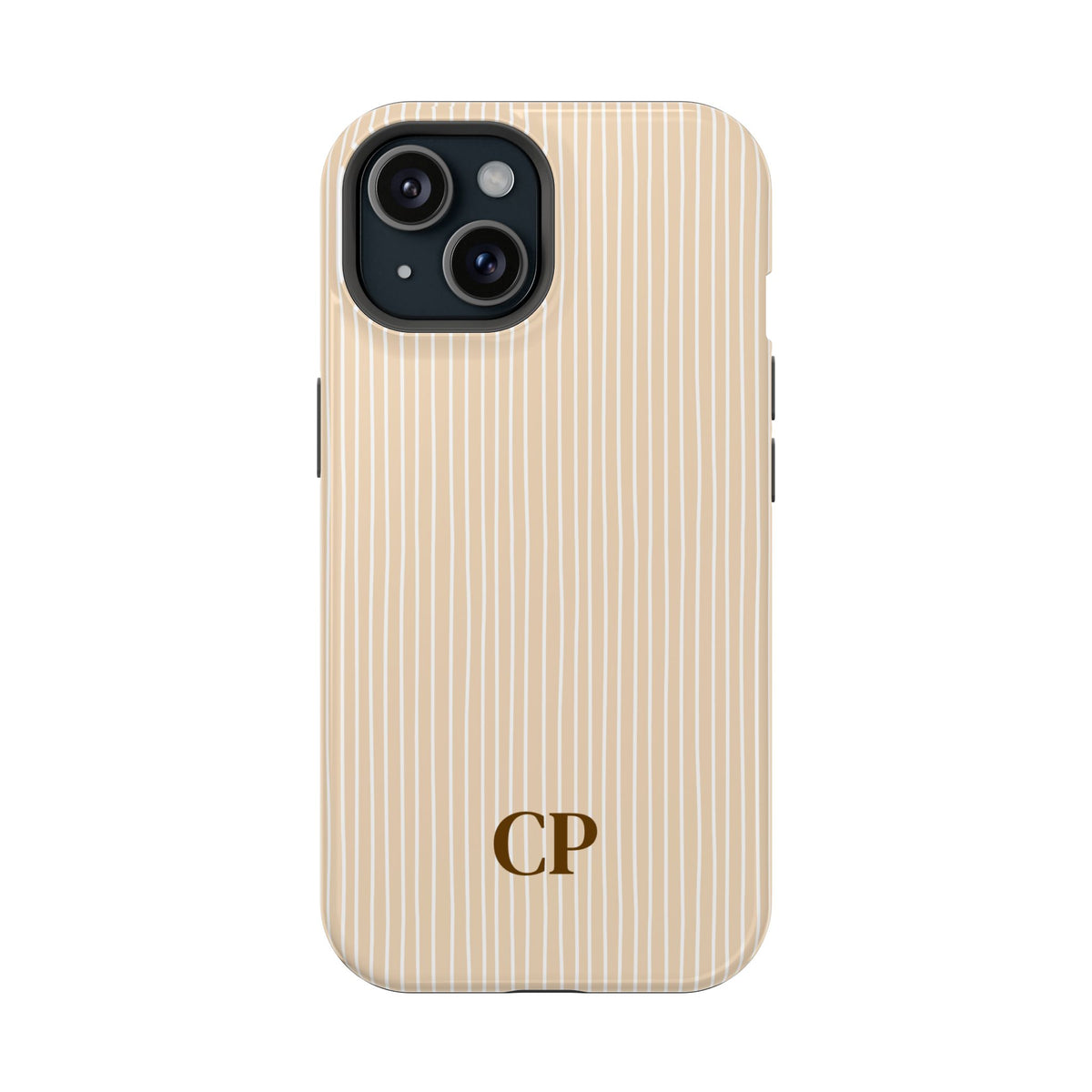Latte Ribbed Monogram personalized MagSafe case for iPhone 15, glossy finish