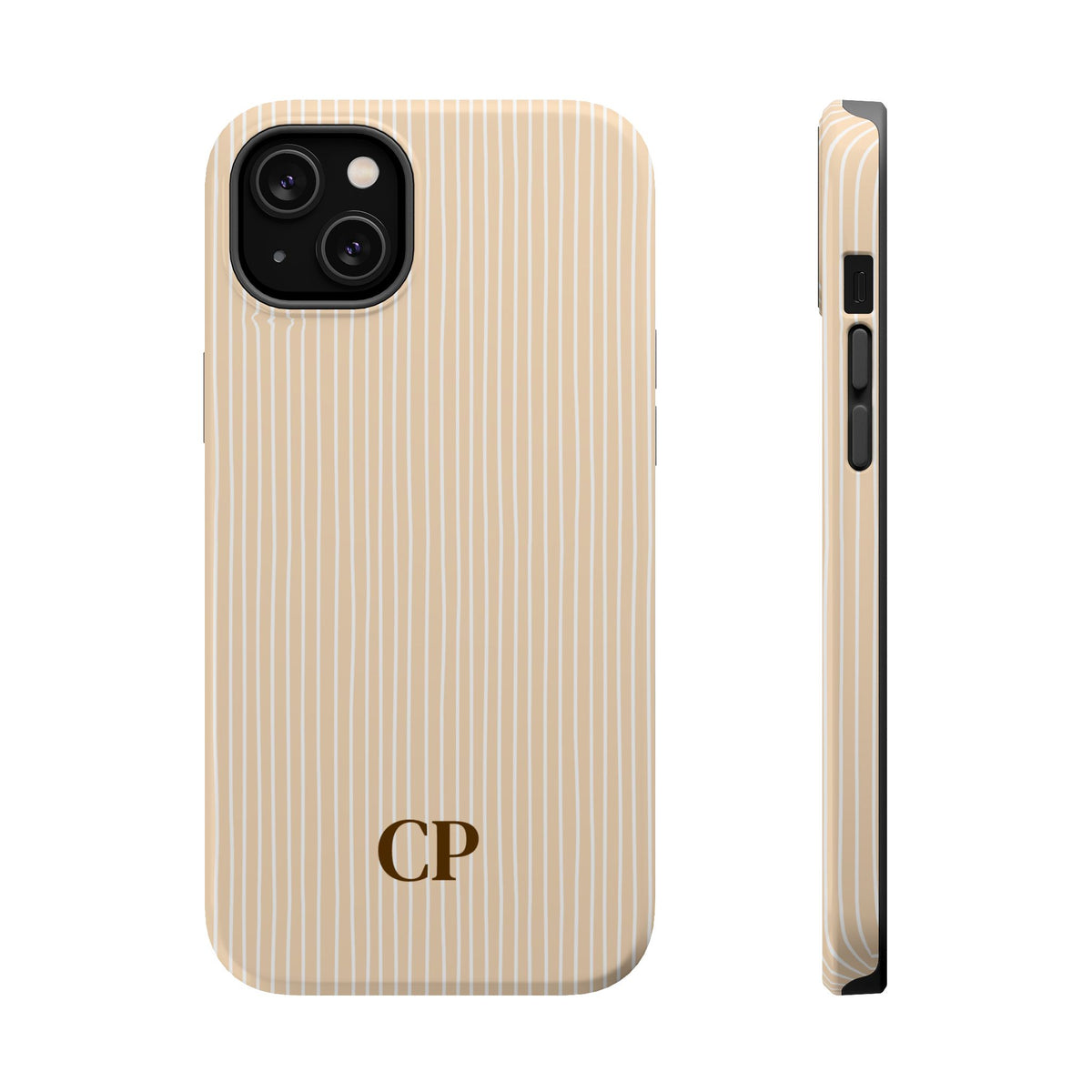 Latte Ribbed Monogram personalized MagSafe case for iPhone 14 Plus, glossy finish