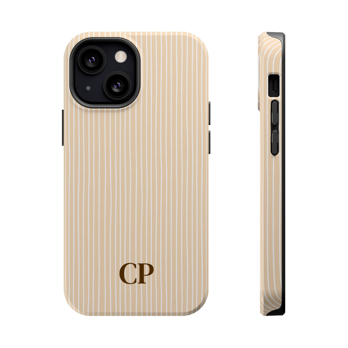 Latte Ribbed Monogram personalized MagSafe case for iPhone 13 Mini, glossy finish