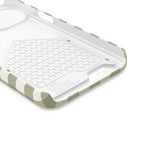 Olive Gingham Monogram personalized phone case with card holder, close-up of the case edge