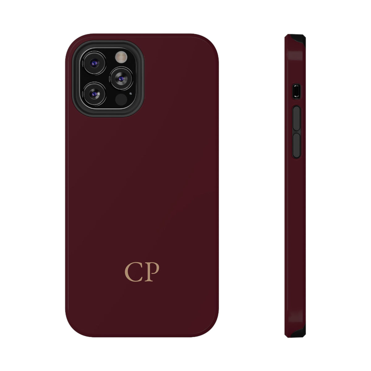 Burgundy Solid Monogram personalized protective phone case for iPhone 12 Pro, glossy finish
