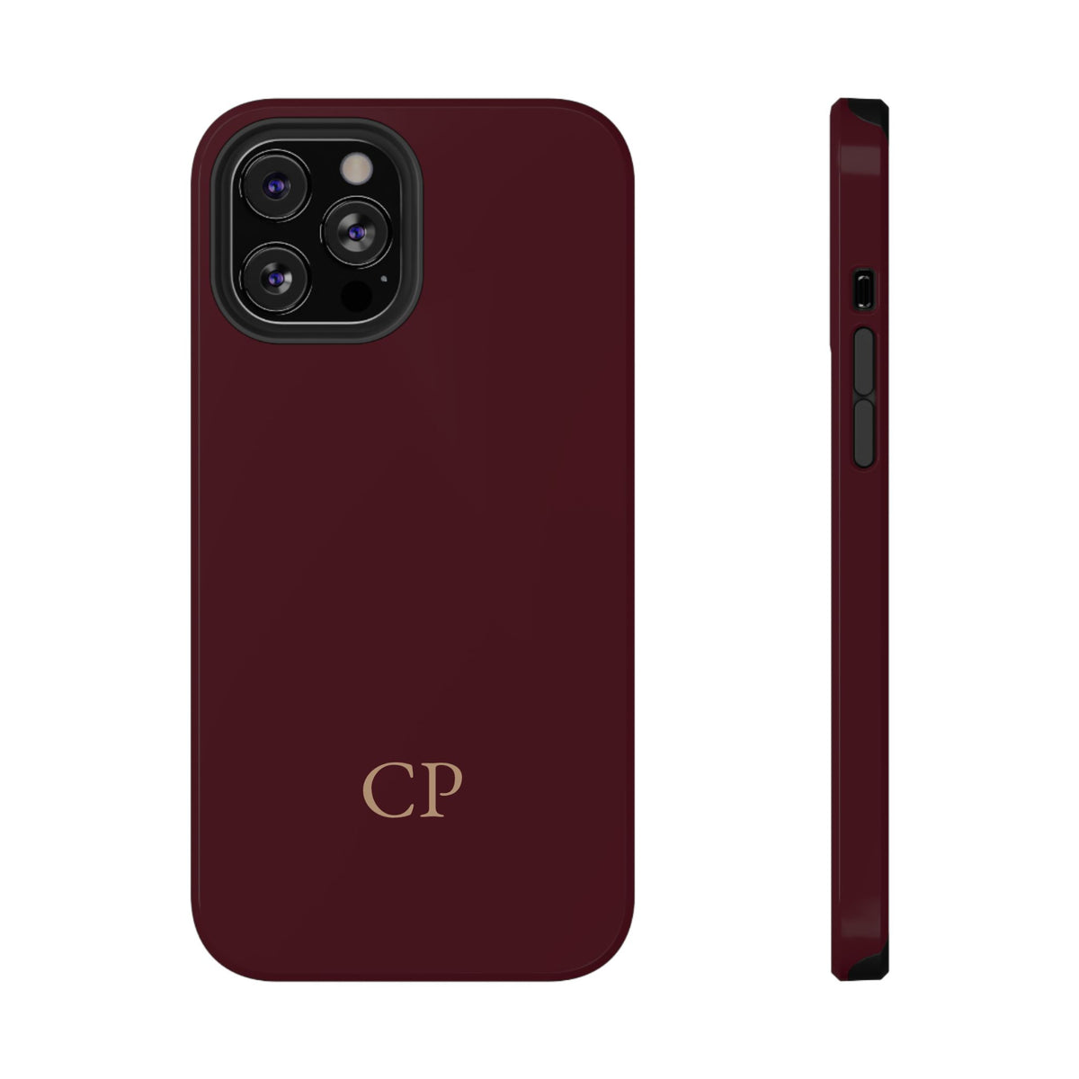 Burgundy Solid Monogram personalized protective phone case for iPhone 12 Pro Max, glossy finish