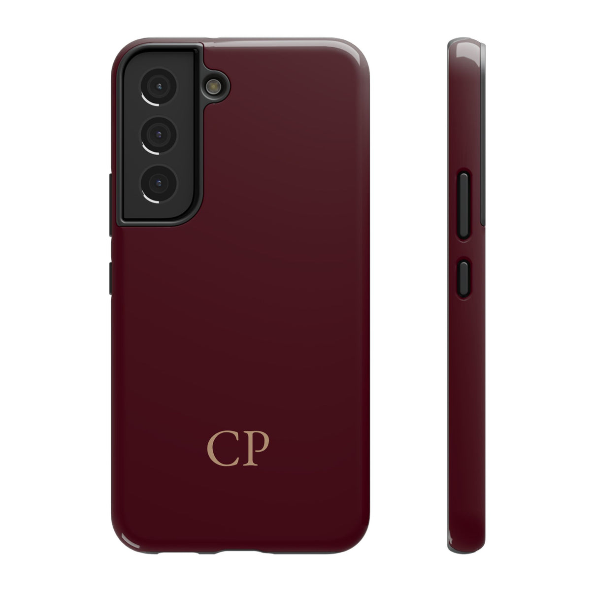 Burgundy Solid Monogram personalized protective phone case for Samsung Galaxy S22, glossy finish