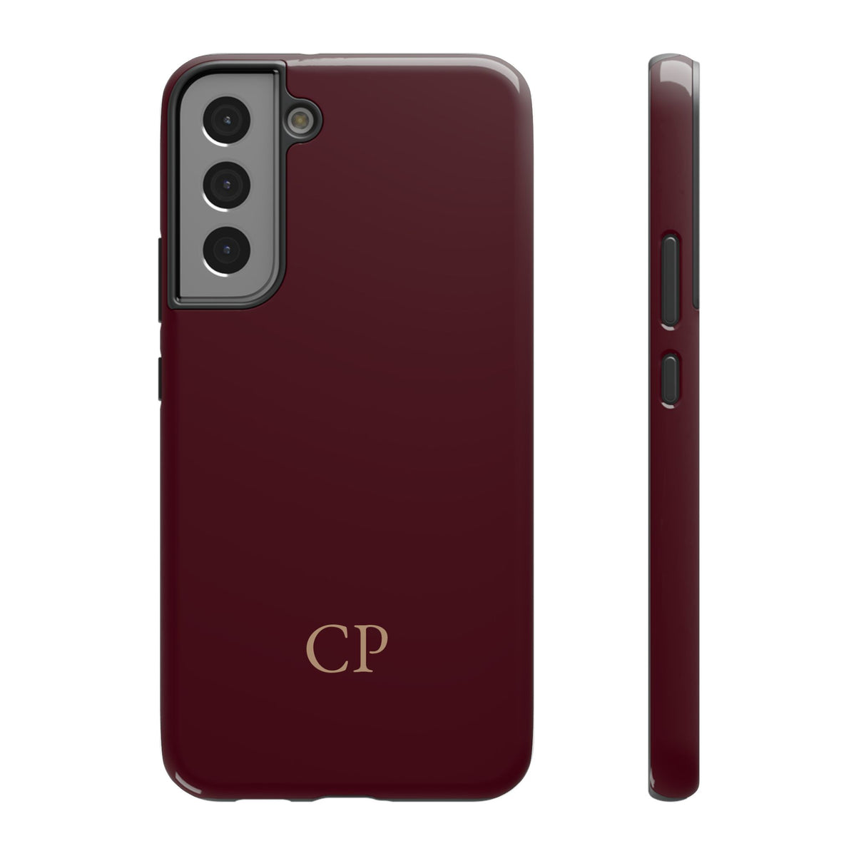 Burgundy Solid Monogram personalized protective phone case for Samsung Galaxy S22 Plus, glossy finish