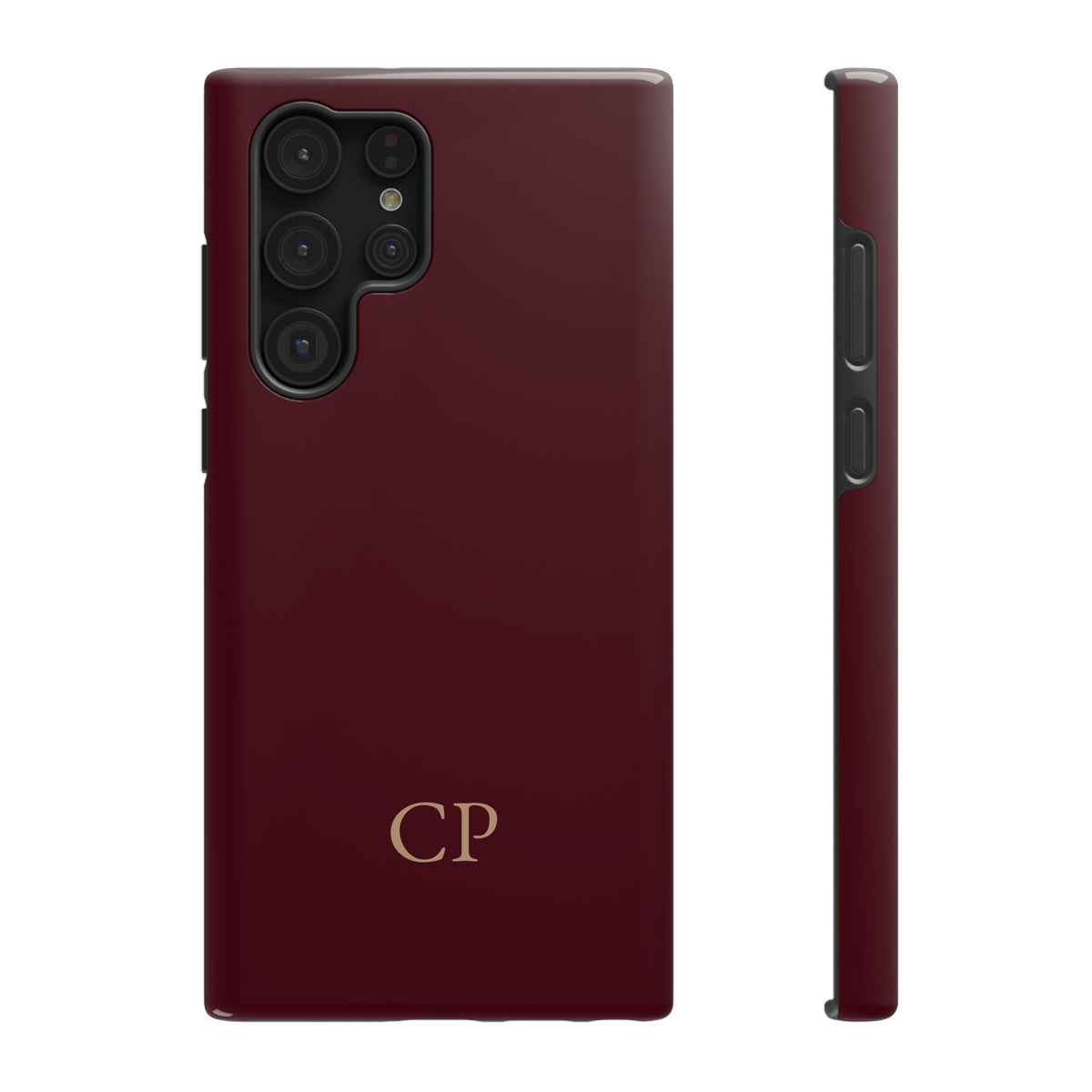 Burgundy Solid Monogram personalized protective phone case for Samsung Galaxy S22 Ultra, glossy finish