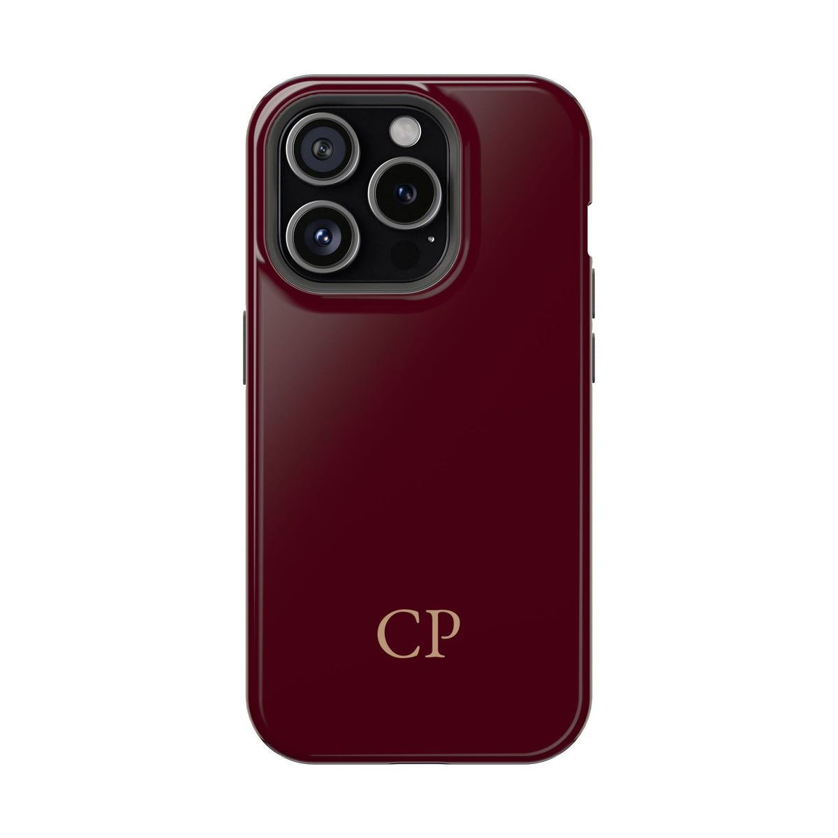 Burgundy Solid Monogram personalized protective phone case for iPhone 15 Pro, glossy finish