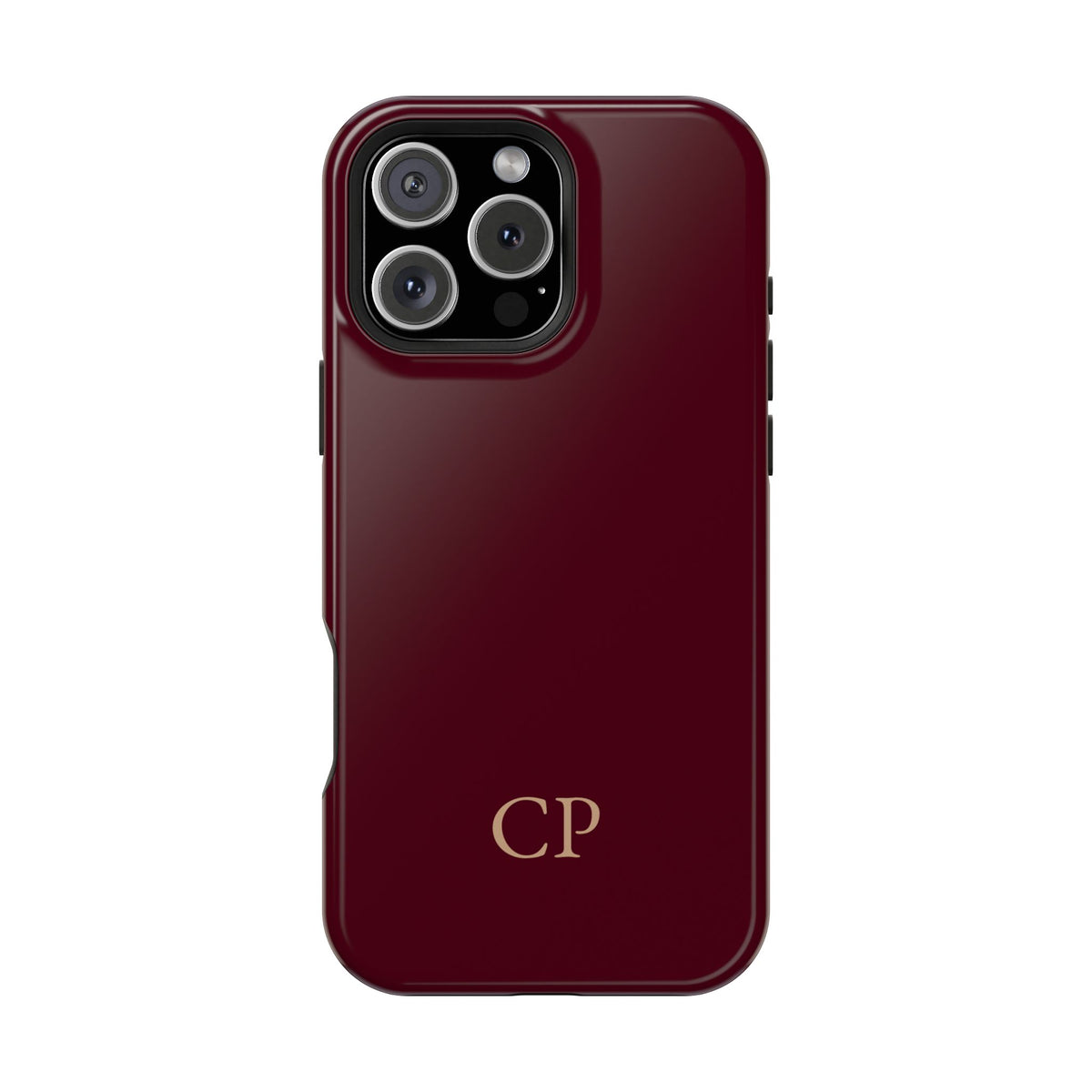 Burgundy Solid Monogram personalized protective phone case for iPhone 16 Pro Max, glossy finish