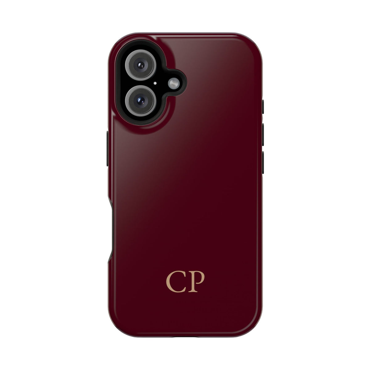 Burgundy Solid Monogram personalized protective phone case for iPhone 16, glossy finish