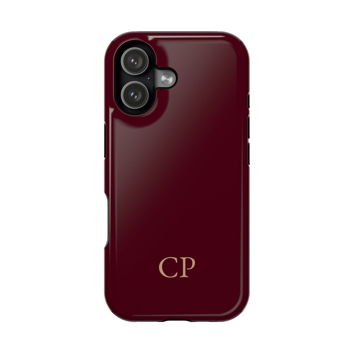 Burgundy Solid Monogram personalized protective phone case for iPhone 17, glossy finish