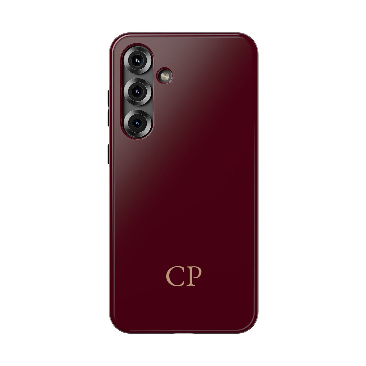 Burgundy Solid Monogram personalized protective phone case for Samsung Galaxy S25 Plus, glossy finish