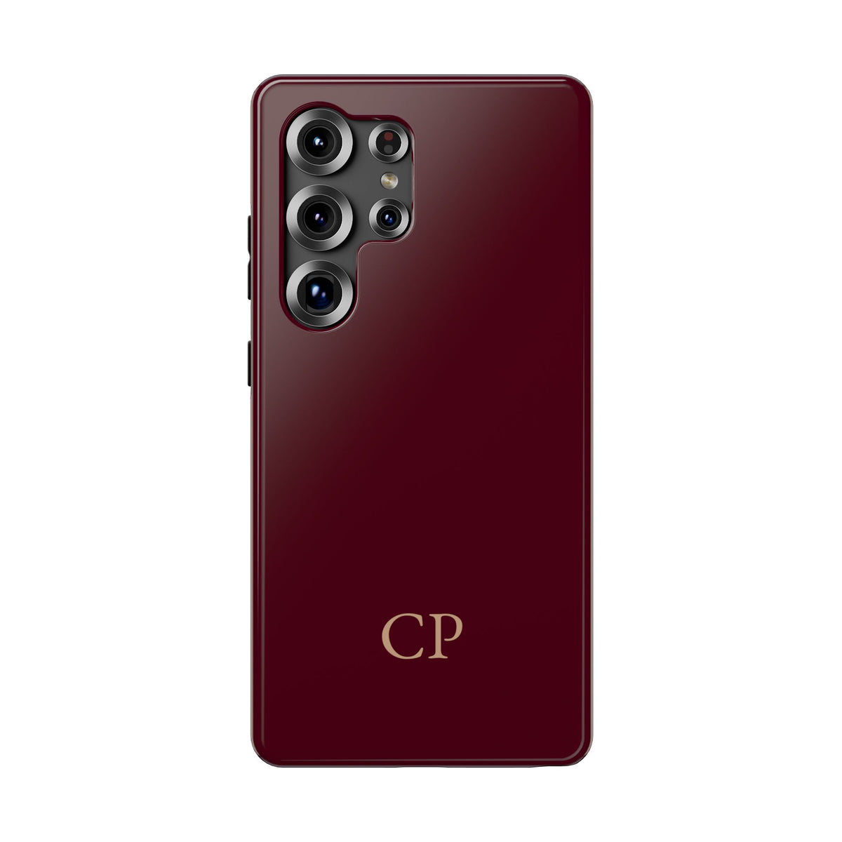 Burgundy Solid Monogram personalized protective phone case for Samsung Galaxy S25 Ultra, glossy finish