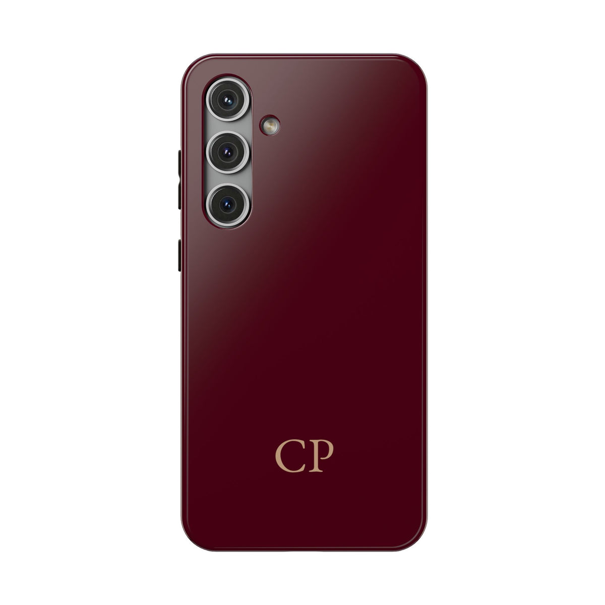 Burgundy Solid Monogram personalized protective phone case for Samsung Galaxy S24 Plus, glossy finish