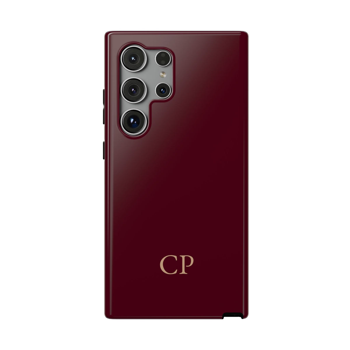 Burgundy Solid Monogram personalized protective phone case for Samsung Galaxy S24 Ultra, glossy finish