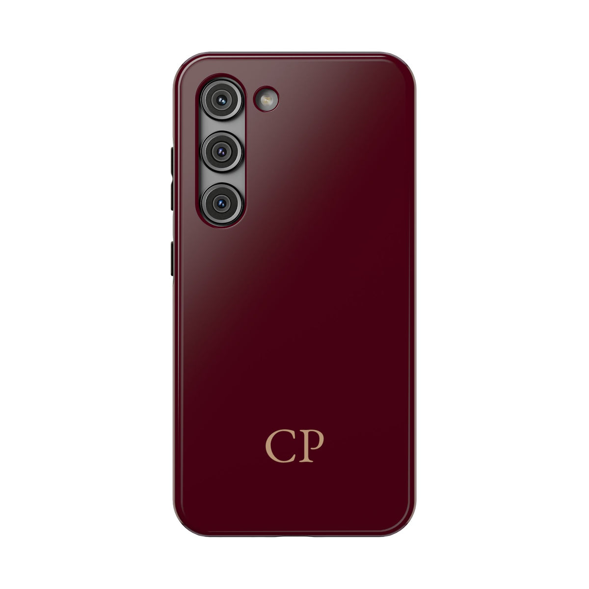 Burgundy Solid Monogram personalized protective phone case for Samsung Galaxy S23, glossy finish