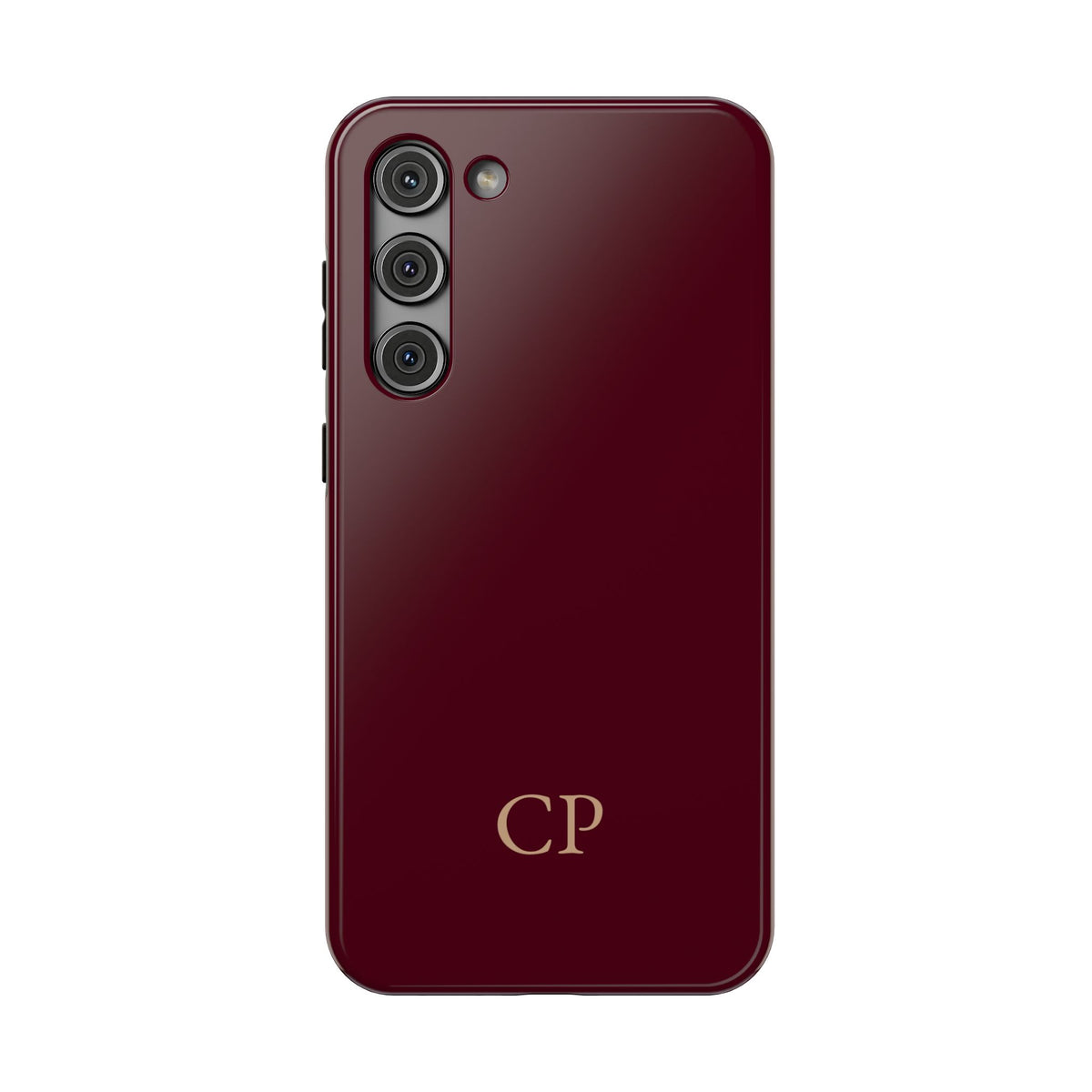 Burgundy Solid Monogram personalized protective phone case for Samsung Galaxy S23 Plus, glossy finish
