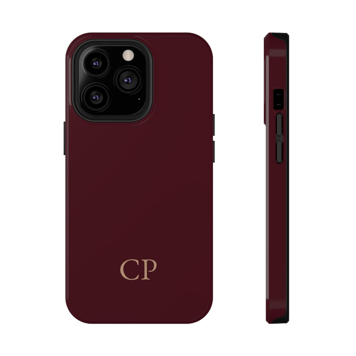 Burgundy Solid Monogram personalized protective phone case for iPhone 13 Pro, glossy finish