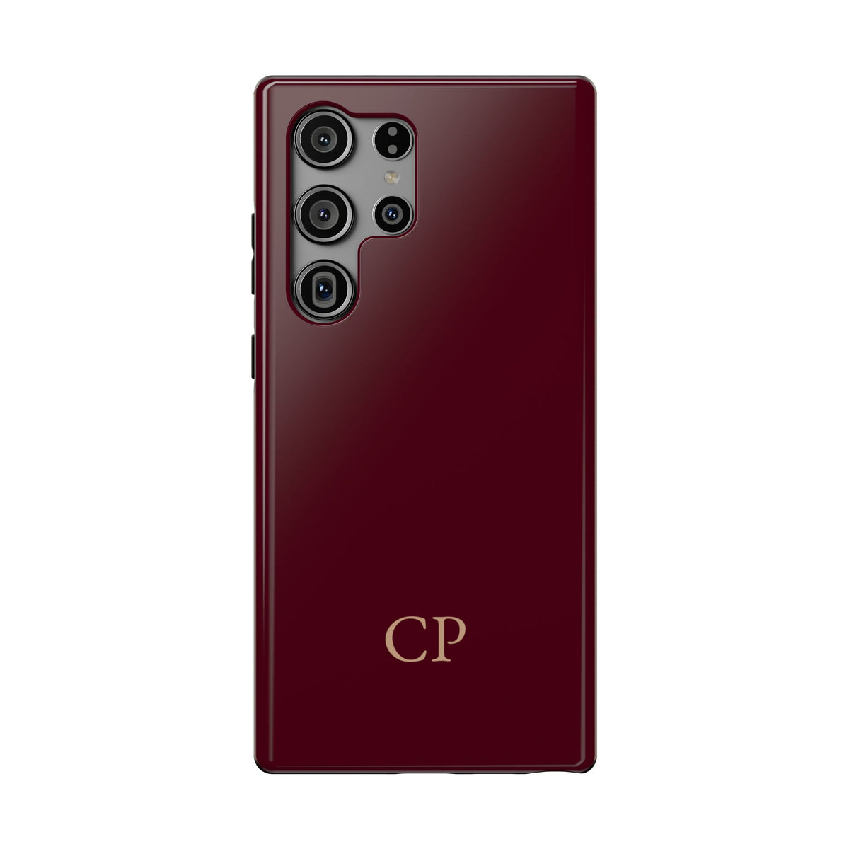 Burgundy Solid Monogram personalized protective phone case for Samsung Galaxy S23 Ultra, glossy finish