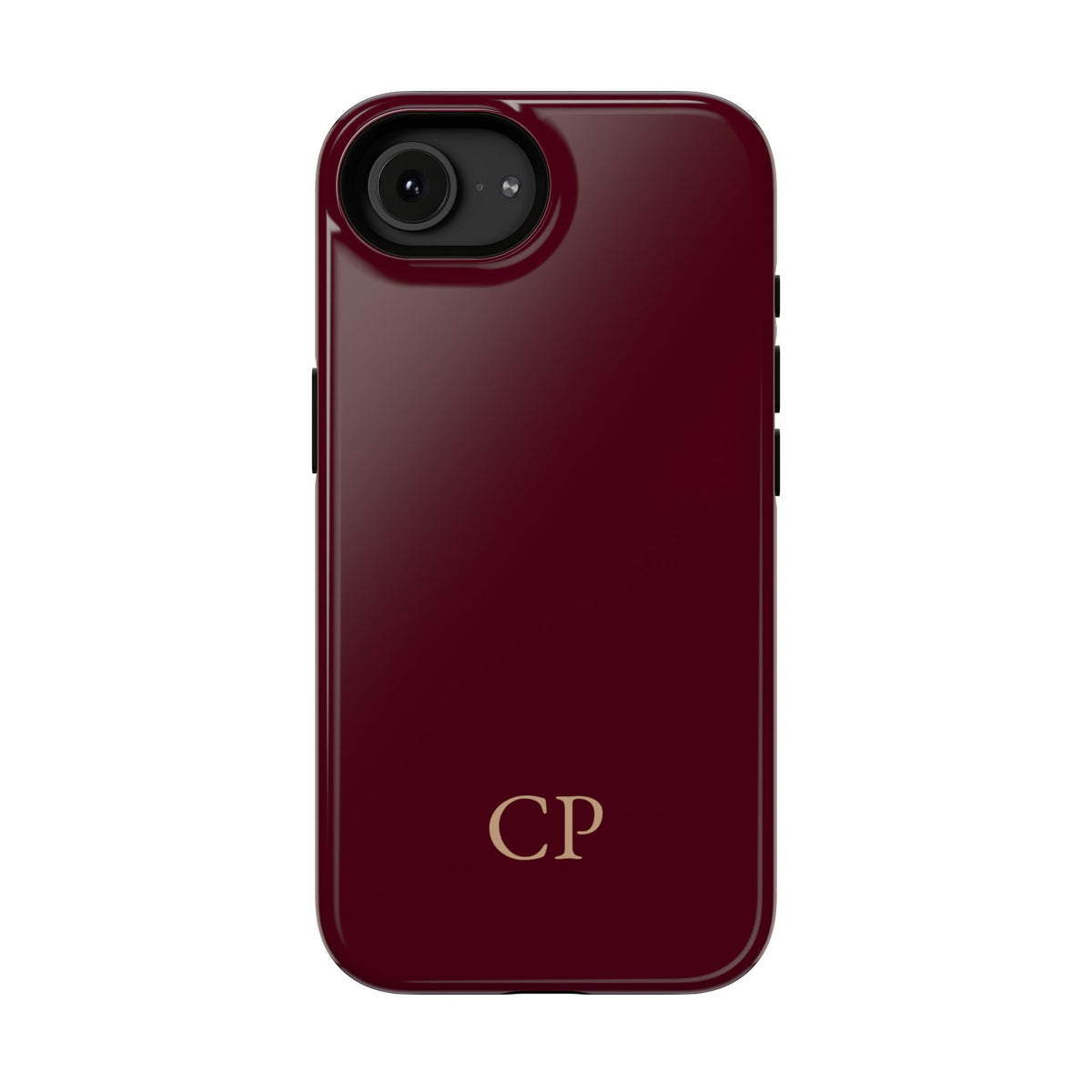 Burgundy Solid Monogram personalized protective phone case for iPhone 16e, glossy finish