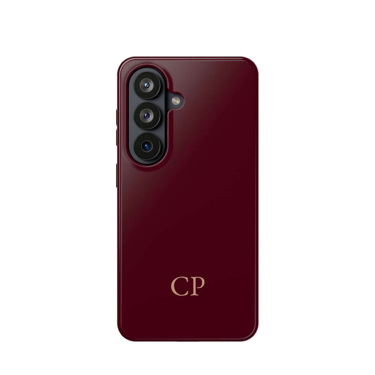 Burgundy Solid Monogram personalized protective phone case for Samsung Galaxy S26, glossy finish