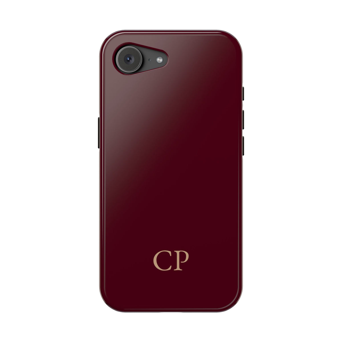 Burgundy Solid Monogram personalized protective phone case for iPhone 17e, glossy finish