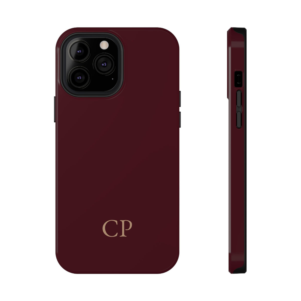 Burgundy Solid Monogram personalized protective phone case for iPhone 13 Pro Max, glossy finish