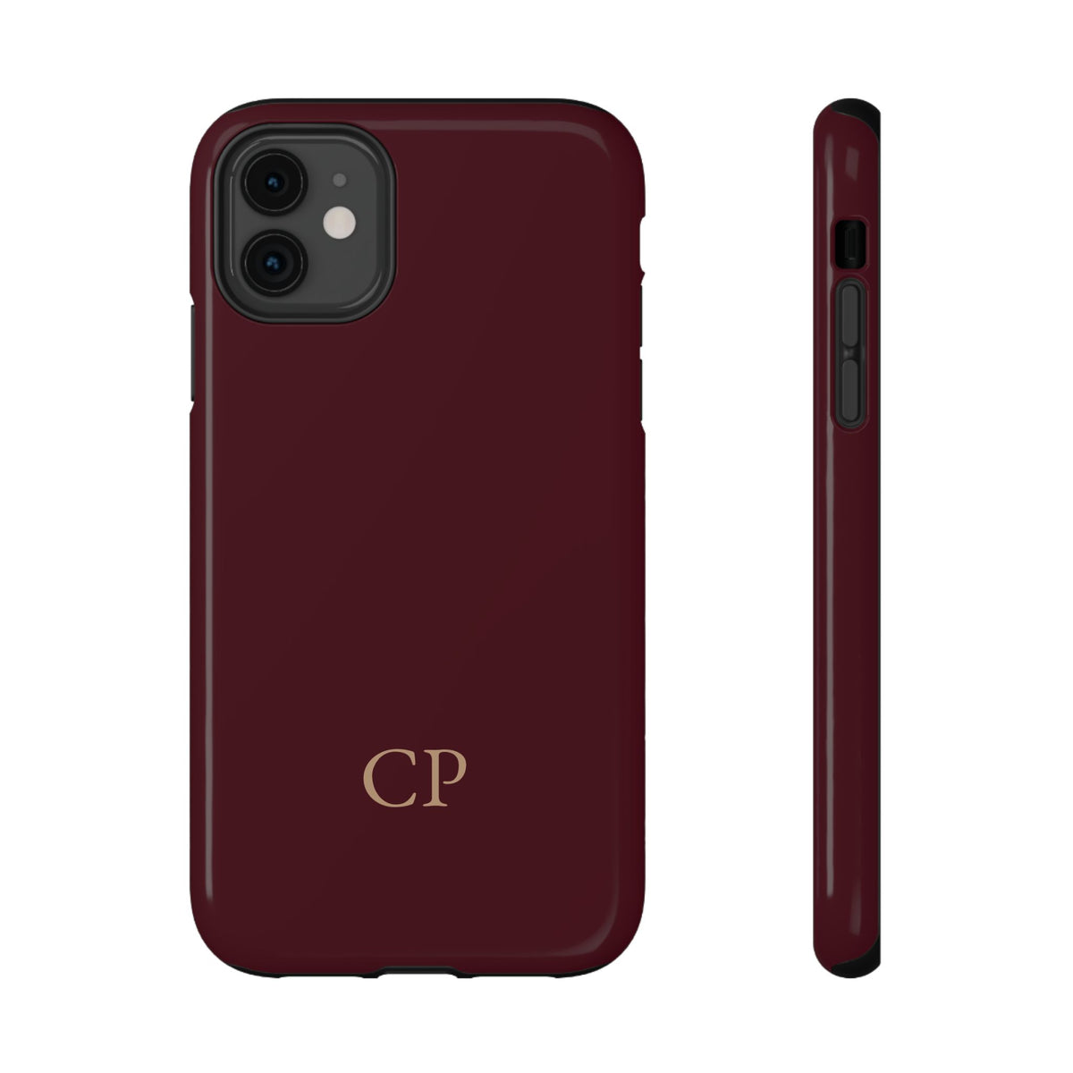 Burgundy Solid Monogram personalized protective phone case for iPhone 11, glossy finish
