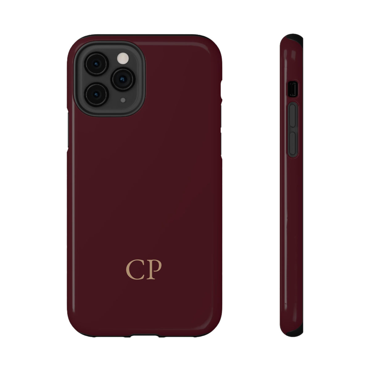 Burgundy Solid Monogram personalized protective phone case for iPhone 11 Pro, glossy finish