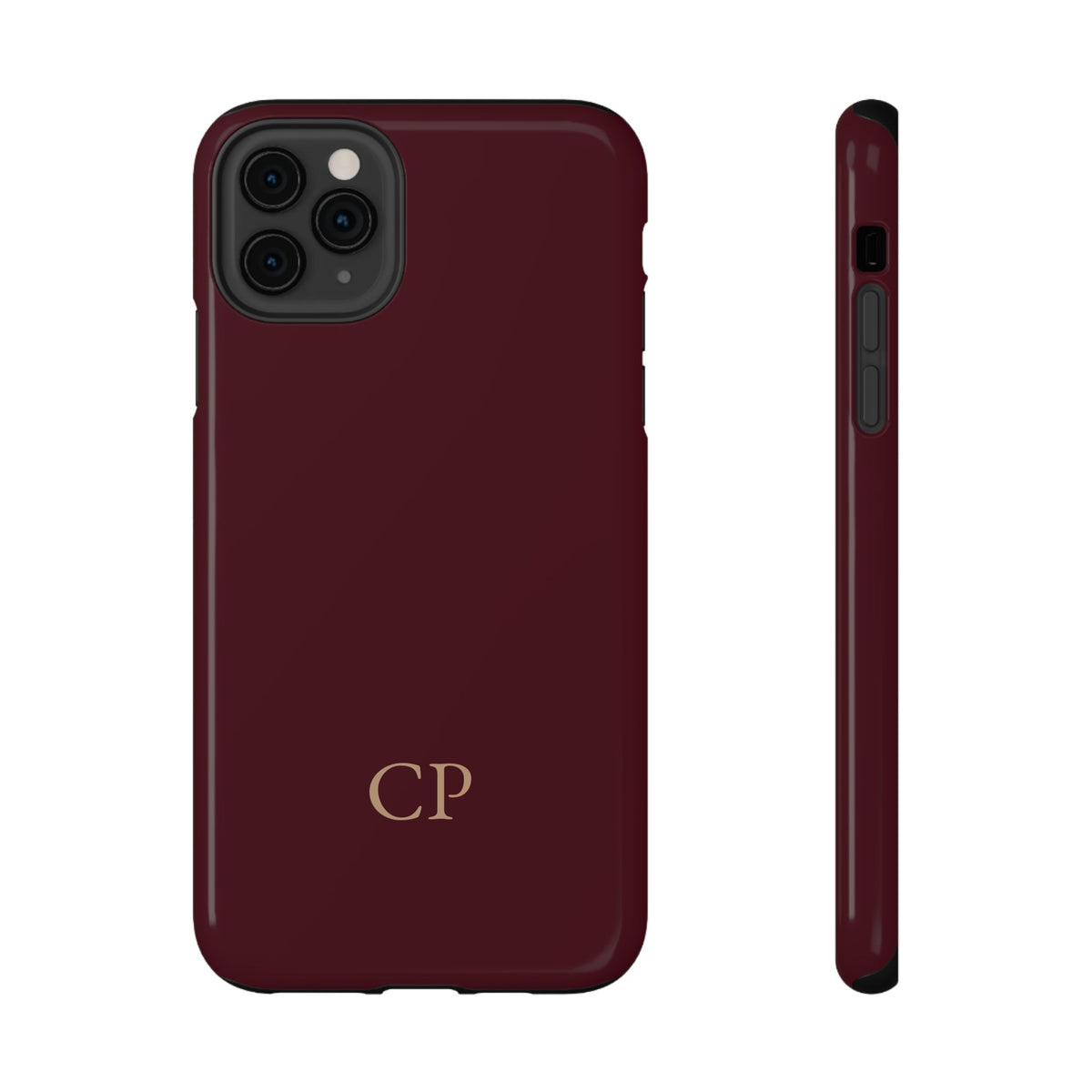 Burgundy Solid Monogram personalized protective phone case for iPhone 11 Pro Max, glossy finish